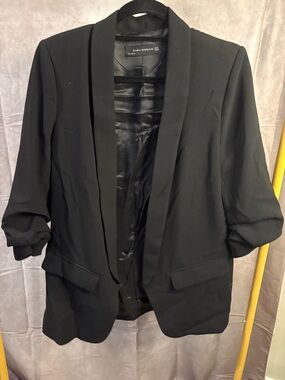 Zara Black Minimalist Blazer | Tailored Open Front Office Streetwear M